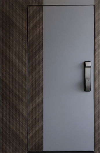 Стальная дверь с боковым расширением, скрытыми петлями, умным замком и комбинированной отделкой МДФ Стальная дверь с боковым расширением, скрытыми петлями, умным замком и комбинированной отделкой МДФ